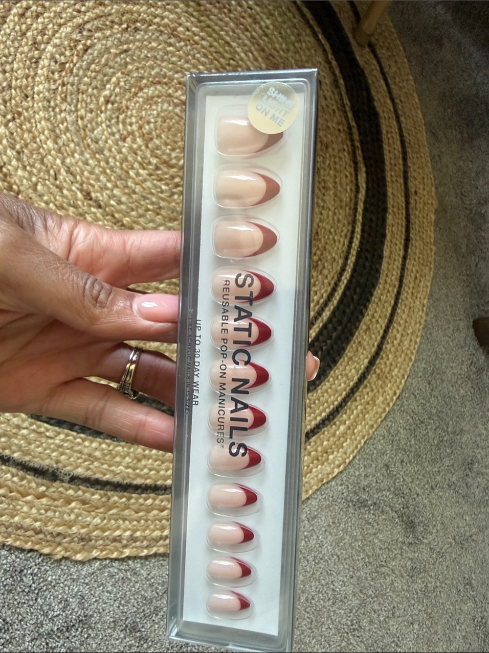 Static Nails Reusable Press-On Manicure — Nude with Red Accent